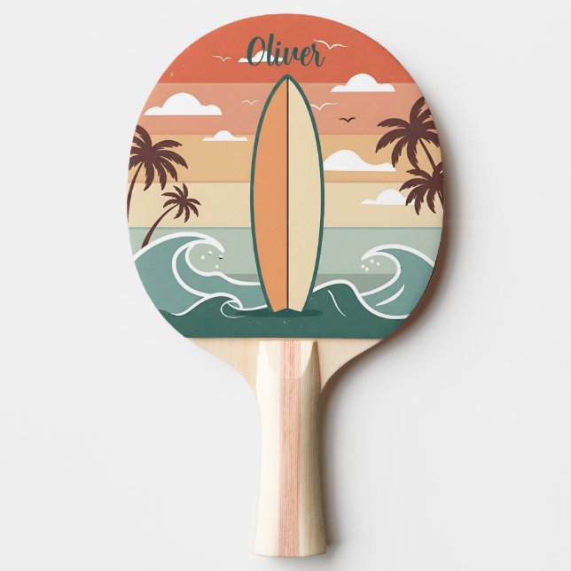 Retro Surfstämning - Surfbräda & Vågor Pingisracket (Framsidan)
