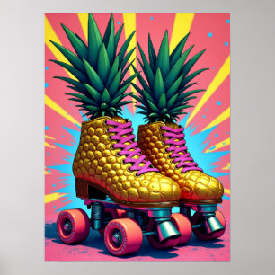 Retro Surreal ananas Roller Skates pop Art Poster