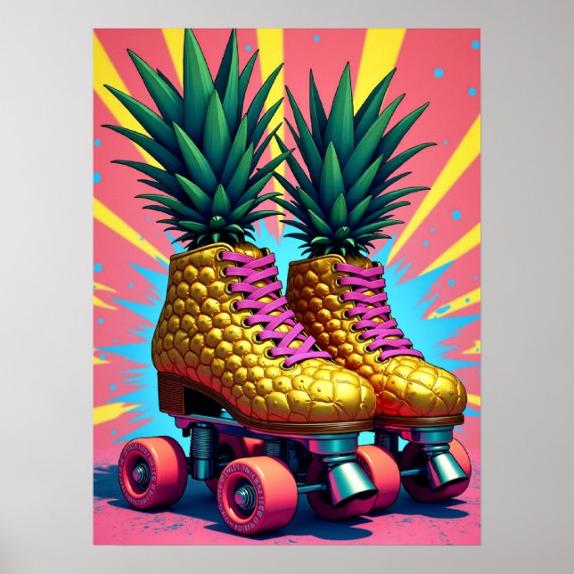 Retro Surreal ananas Roller Skates pop Art Poster (Framsidan)