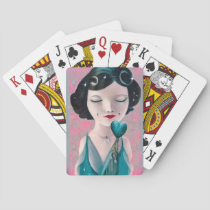 Retro Surreal Art Deco Teal Heart Dam Casinokort
