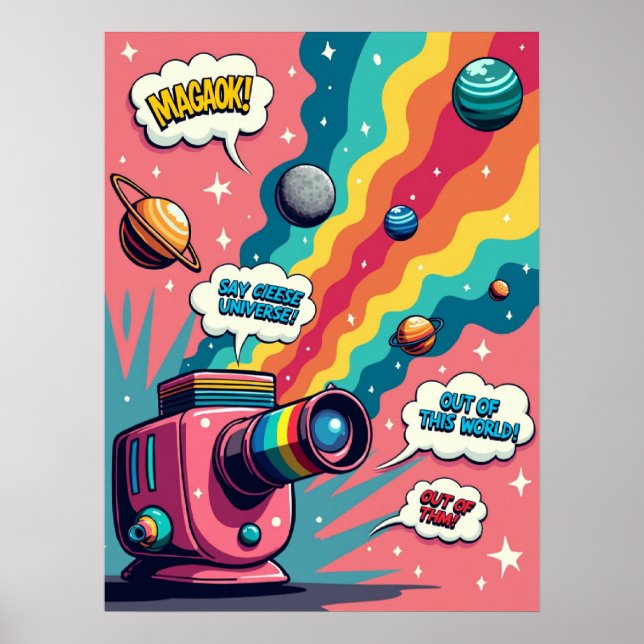 Retro Surrealism - pop Art Cosmic Camera Poster (Framsidan)