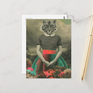 Retro Surrealistisk Tiger i en Klänning Fantasy Mo Vykort