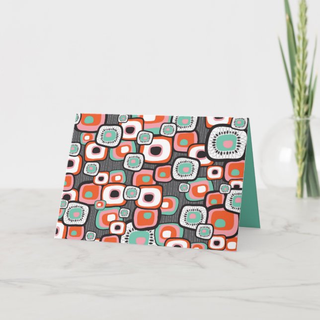 Retro Sushi Rosa Flowers Unique Squares Mönster Tack Kort (Framsida)