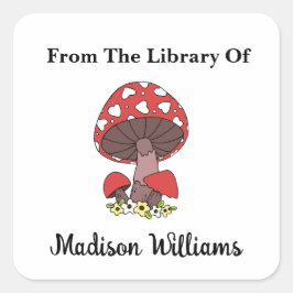 Retro Svamp med Hjärtan Anpassat Bokmärke Fyrkantigt Klistermärke