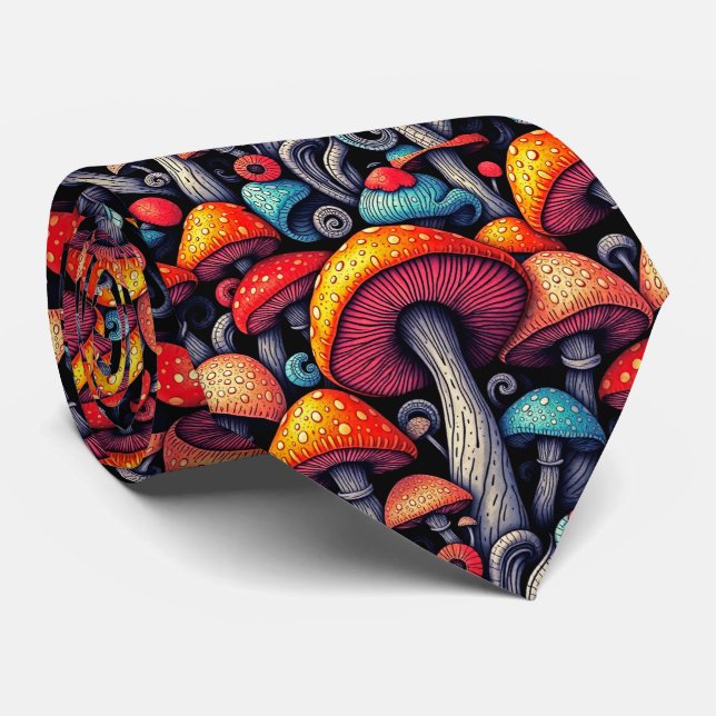 Retro Svamp Whimsy Psykedelisk Mönster Herr Krave Slips (Rullad)