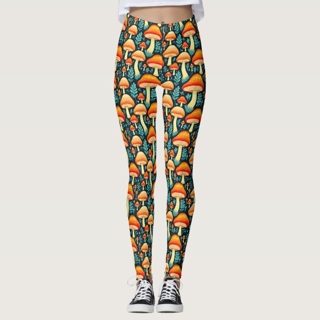 Retro-svampar i Orange och blått Leggings (Framsida)