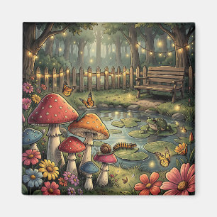 Retro Svampar och Blommor Vintage Vibes Magnet