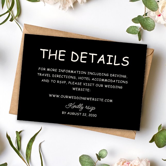 Retro svart & elfenbensvit bröllopsinformation tilläggskort (Retro black and ivory wedding enclosure card shares details with vintage charm.)