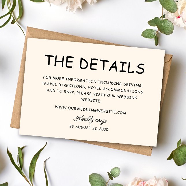 Retro svart & elfenbensvit bröllopsinformation tilläggskort (Retro black and ivory wedding information card shares details with timeless charm.)