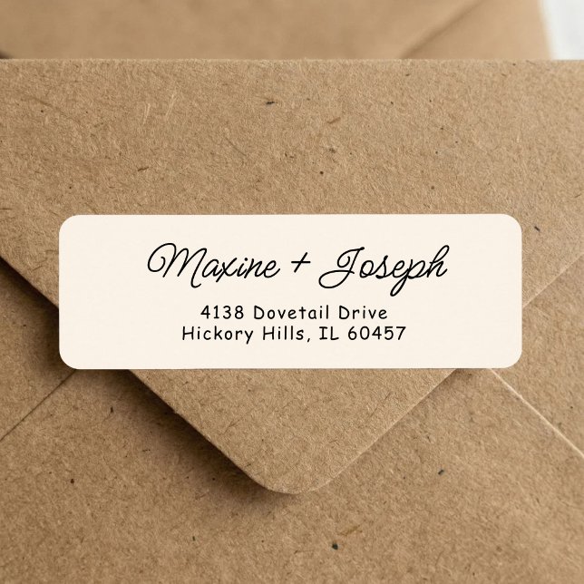 Retro svart & elfenbensvit vigsel returadress etikett (Retro black and ivory return address label adds vintage style to wedding mail.)