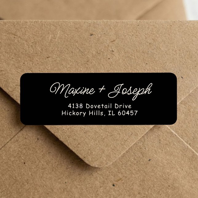 Retro svart & elfenbensvit vigsel returadress etikett (Retro black and ivory wedding return address label adds timeless charm to every envelope.)