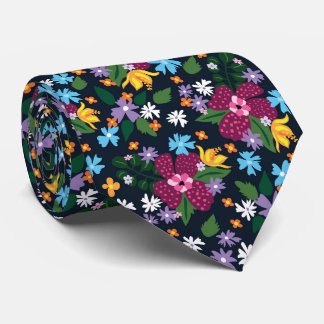 Retro Svart Färgrik Vattenfärg Blommig Mönster Slips