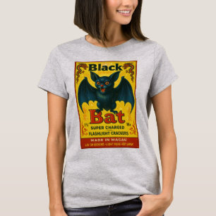 Retro Svart Fladdermus Macau Eldfrackare Tee