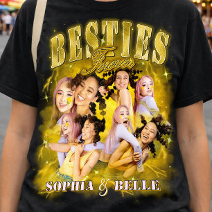 Retro svart gul Besties Y2K Bootleg Lägg till foto T Shirt
