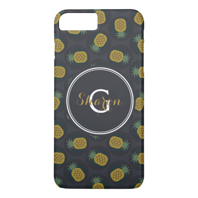 Retro svart guld ananas mönster monogram Case-Mate iPhone skal (Baksida)