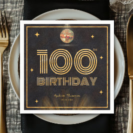 Retro svart guld Disco Boll Fests 100-årsdag Pappersservett
