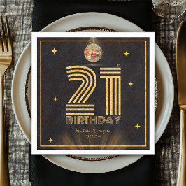 Retro Svart Guld Disco Boll Fests 21-årsdag Pappersservett