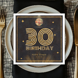 Retro Svart Guld Disco Boll Fests 30-års Födelseda Pappersservett