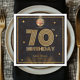 Retro Svart Guld Disco Boll Fests 70-årsdag Pappersservett