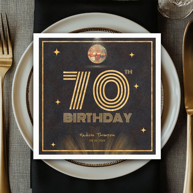 Retro Svart Guld Disco Boll Fests 70-årsdag Pappersservett (Skapare uppladdad)