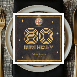 Retro Svart Guld Disco Boll Fests 80-årsdag Pappersservett