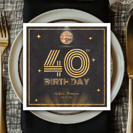 Retro Svart Guld Disco Boll Födelsedagsfest 40-års Pappersservett