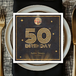 Retro Svart Guld Diskokula Fest 50-års Födelsedag Pappersservett
