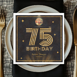 Retro Svart Guld Diskokula Fests 75-årsdag Pappersservett