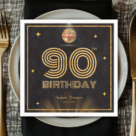 Retro Svart Guld Diskokula Fests 90-årsdag Pappersservett