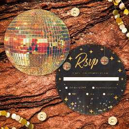 Retro svart guld glitter disko boll bröllop RSVP