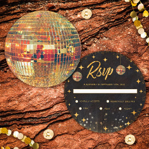 Retro svart guld glitter disko boll bröllop RSVP
