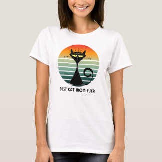 Retro svart katt-drottning t-shirt, katt-mamma pre t shirt