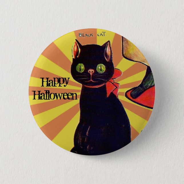 Retro svart katt Halloween 🎃  Knapp (Framsida)