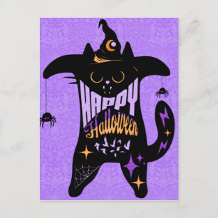 Retro svart katt häxa rolig Halloween Vykort
