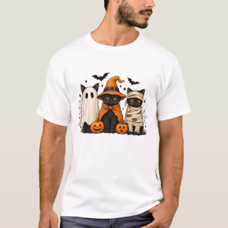 Retro Svart Katt Häxa Skräckinjagande Halloween Pu T Shirt