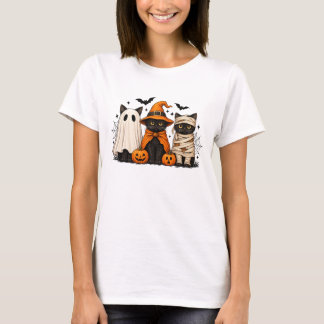 Retro Svart Katt Häxa Skräckinjagande Halloween Pu T Shirt