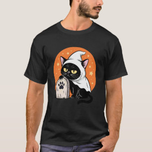 Retro svart katt i kostym Halloween bus eller godi T Shirt