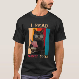 Retro svart katt I Röd förbjuden bok T Shirt