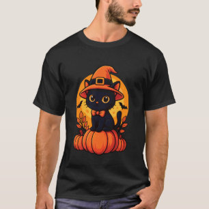 Retro svart katt pumpa Halloween kostym Höst F T Shirt