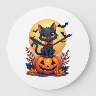 Retro svart katt pumpa Halloween kostym Höst Stor Klocka