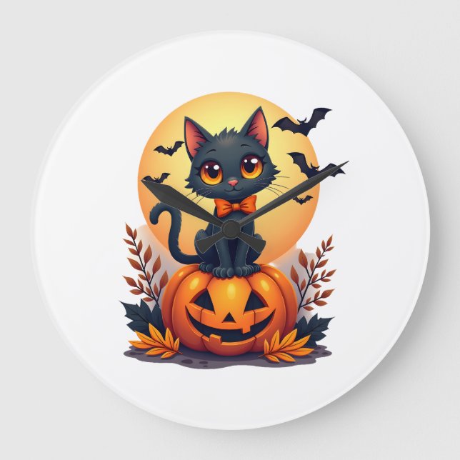 Retro svart katt pumpa Halloween kostym Höst Stor Klocka (Framsida)