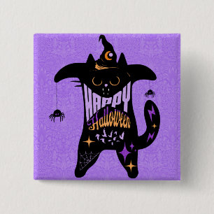 Retro svart katt rolig Halloween   Knapp