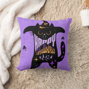 Retro svart katt rolig Halloween Kudde