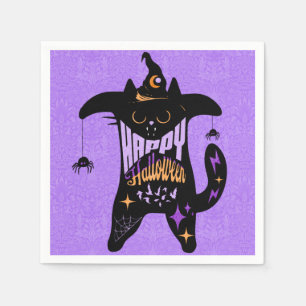 Retro svart katt rolig Halloween Pappersservett