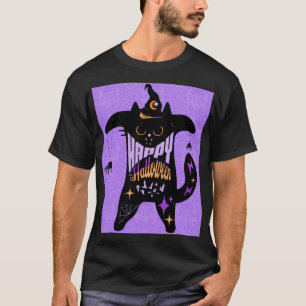 Retro svart katt rolig Halloween T Shirt