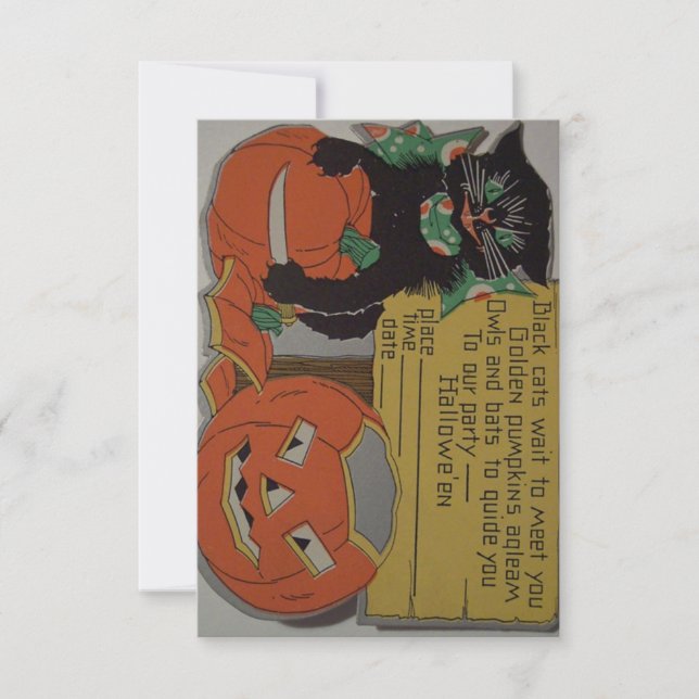 Retro svart katthalloween festinbjudan inbjudningar (Framsida)