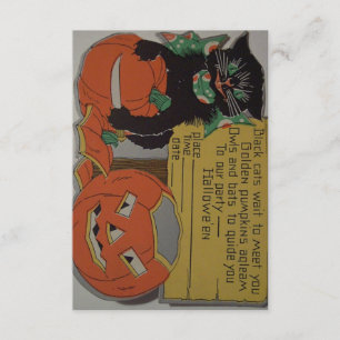 Retro svart katthalloween festinbjudan inbjudningar