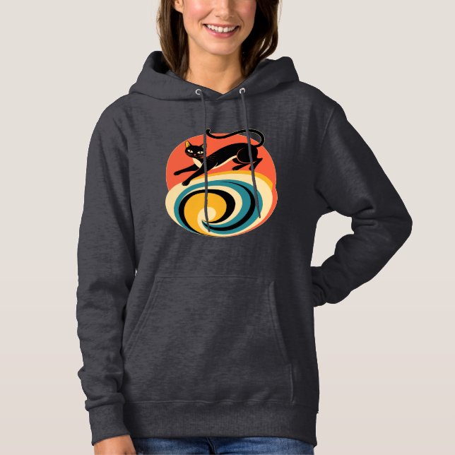 Retro svart kattkonst  t shirt (Framsida)