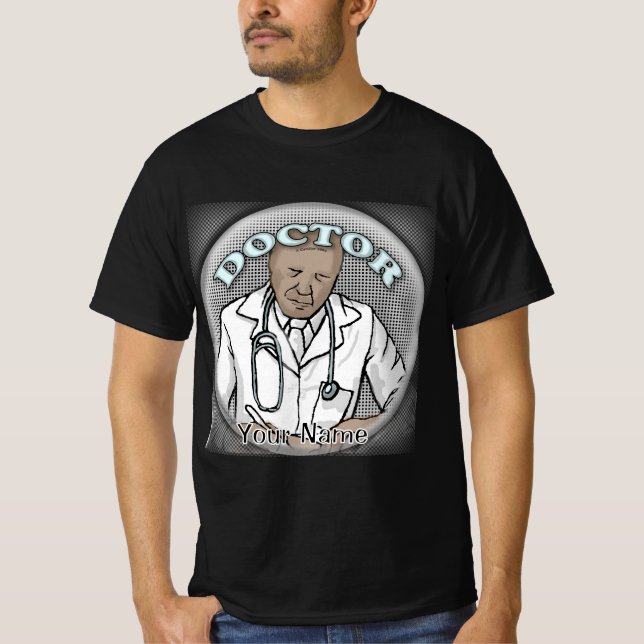 Retro svart manlig läkare t shirt (Framsida)