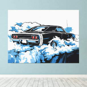 Retro svart muskelbil bakre Pop Art-illustration Canvastryck